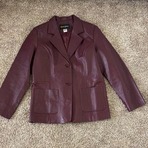 Vintage Women’s Deep Burgandy 100% Leather Blazer Coat Jacket Size 14